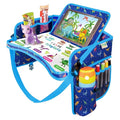 Kids Travel Tray - Waterproof Car Table with No-Drop Large Tablet Holder - Car Seat Tray - Road Trip Must Haves - Lap Desk Kids Organizer for Airplane - Toddler Travel Activities (Blue)
