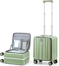 Hanke 16 Inch Underseat Carry On Luggage with Wheels,Small Hard Shell Suitcases for Weekender,Top Opening Lightweight Travel Luggage Suitcase for Womem Men,Bamboo Green.
