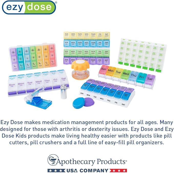 EZY DOSE Weekly (7-Day) Daily AM/PM Pill Case, Medicine Planner, Vitamin Organizer, Supplement Container, Large Pop-Out Compartments, Designed for Travel 2 Times a Day, Black and White Lids