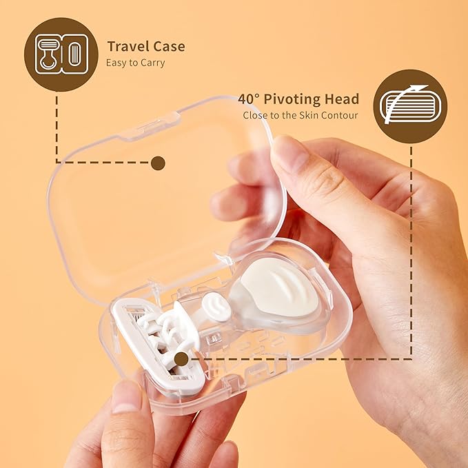 Mini Razors for Women, Extra Smooth On The Go Razor with 1 Travel Case + 1 Handle + 5 Blade Refills + 1 Gift Box, 5 Blades Portable Body Razor for Shaving and Hair Removal (White)