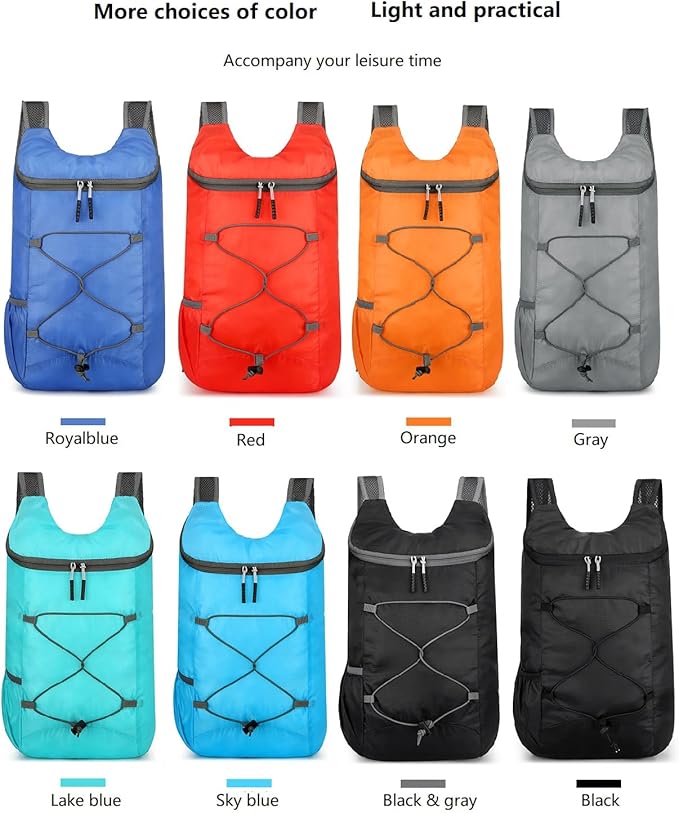 16L Hiking Daypack Lightweight Foldable Travel Backpack Water Repellent Camping Outdoor Packable Easy Carry-on Bag (Black)