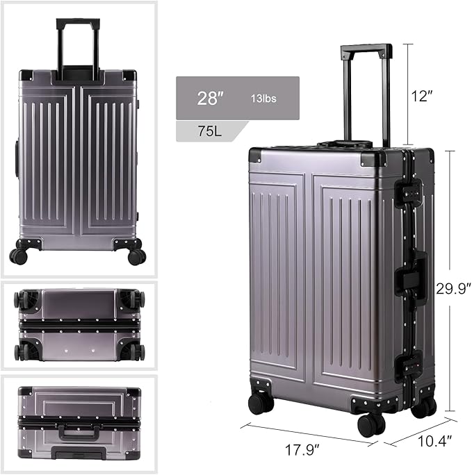 All Aluminum 20/28 Luggage Set，Cut from Whole Aluminum Sheet，22x14x9 Airline Approved ，（3rd Generation，Premium Metal zipperless suitcase ） (grey, 20+28inch)