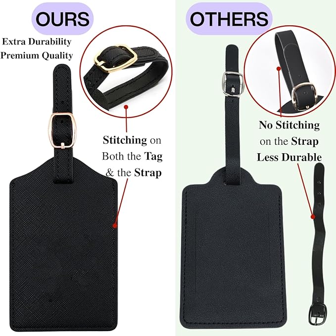 Luggage Tag PU Leather for Suitcase Baggage Handbag Travel Bag Label Suitcase Tag Label Tag w. Name Card & Privacy Cover (J)