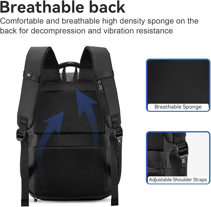 SOKOK Carry On Travel Backpack Waterproof Business Backpack with Laptop Compartment, Slim Hardshell Computer Backpack for Men and Women, Black