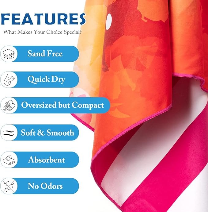 Your Choice Microfiber Quick Dry Sand-Free Beach Towel for Adults & Kids (67x35 Inch, 60x30 Inch) - Oversized, Compact, Lightweight, Absorben