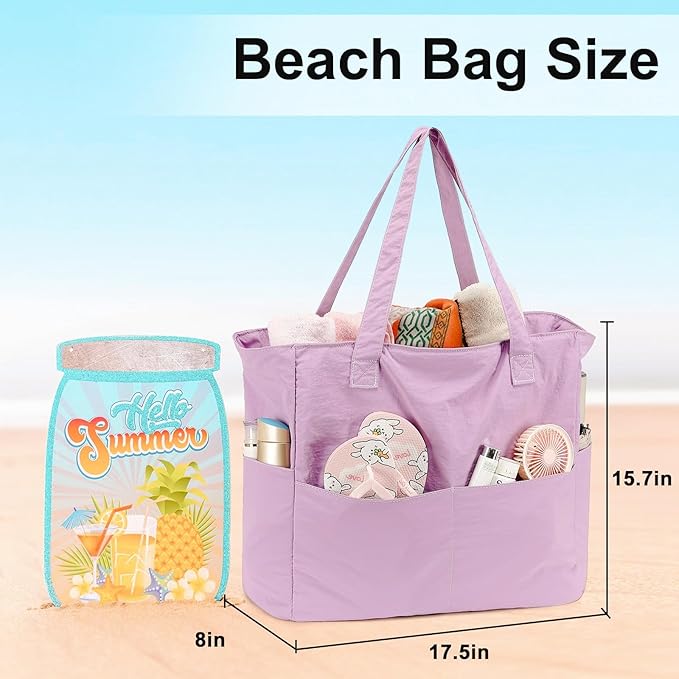 LEDAOU Beach Bag Waterproof Sandproof Women Tote Bag Pool Bag with Zipper for Gym Grocery Travel with Wet Pocket