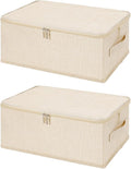 ANMINY 2PCS Storage Bins with Zipper Lids 13 Qt Lidded Fabric Storage Boxes Baskets Cubes with Handles Collapsible Washable Cotton Linen Closet Shelf Clothes Organizer Containers - Beige, Small