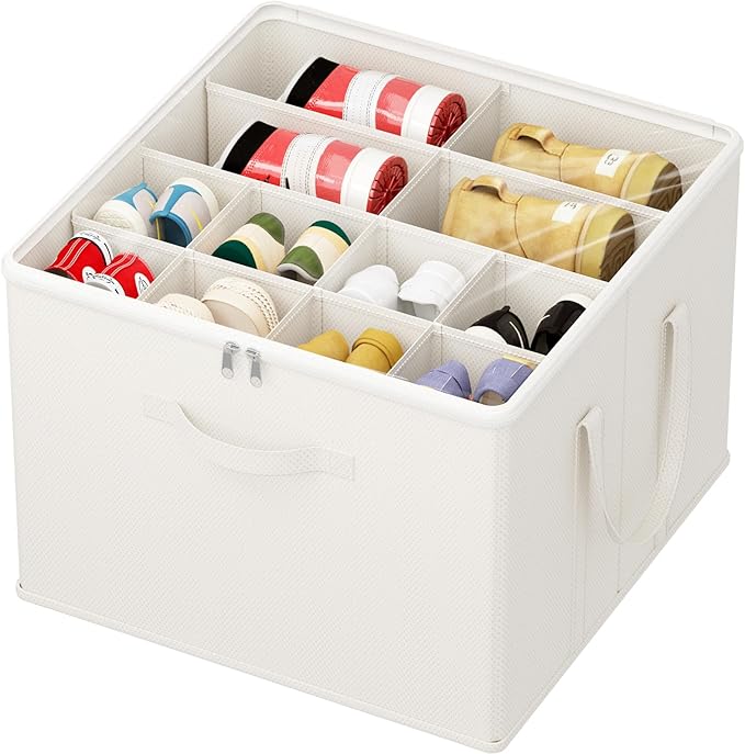 Lifewit Shoe Storage Organizer for Closet, Fits 12-16 Pairs, Large Shoe Box Storage Containers with Clear Cover and Reinforced Handles, Foldable Storage Bins Fits for Boots Heels Sneakers White