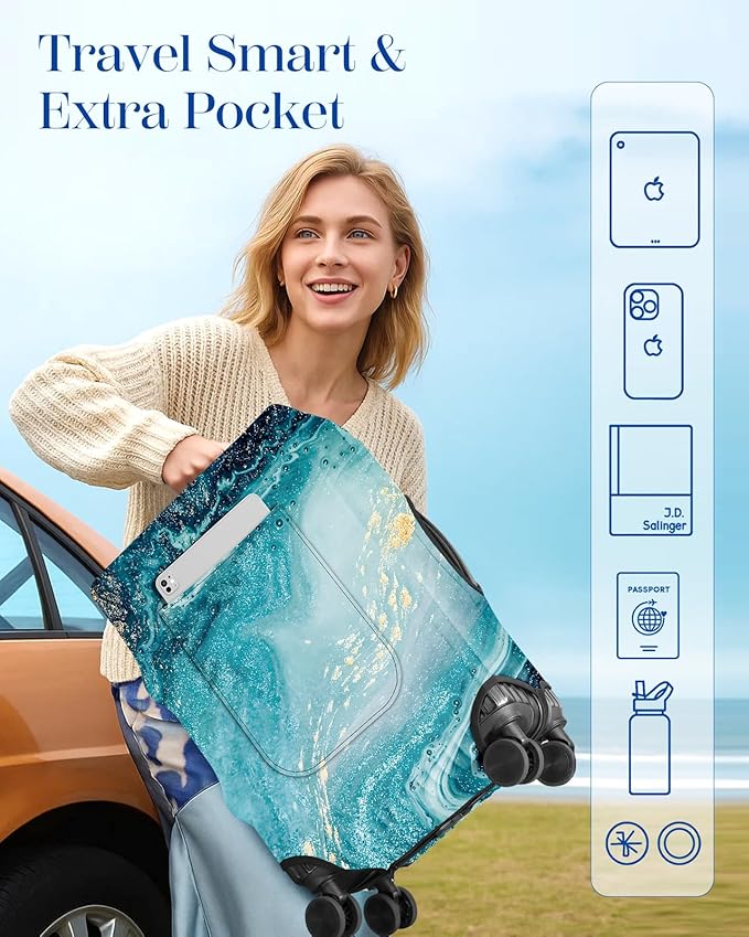 Slohif Luggage Cover for Suitcase Tsa Approved Protector - Luggage Sleeve Large Suit Case Cover Travel Stretch Baggage Case Protective Washable Fit 18-20 Inch Sea Wave XS