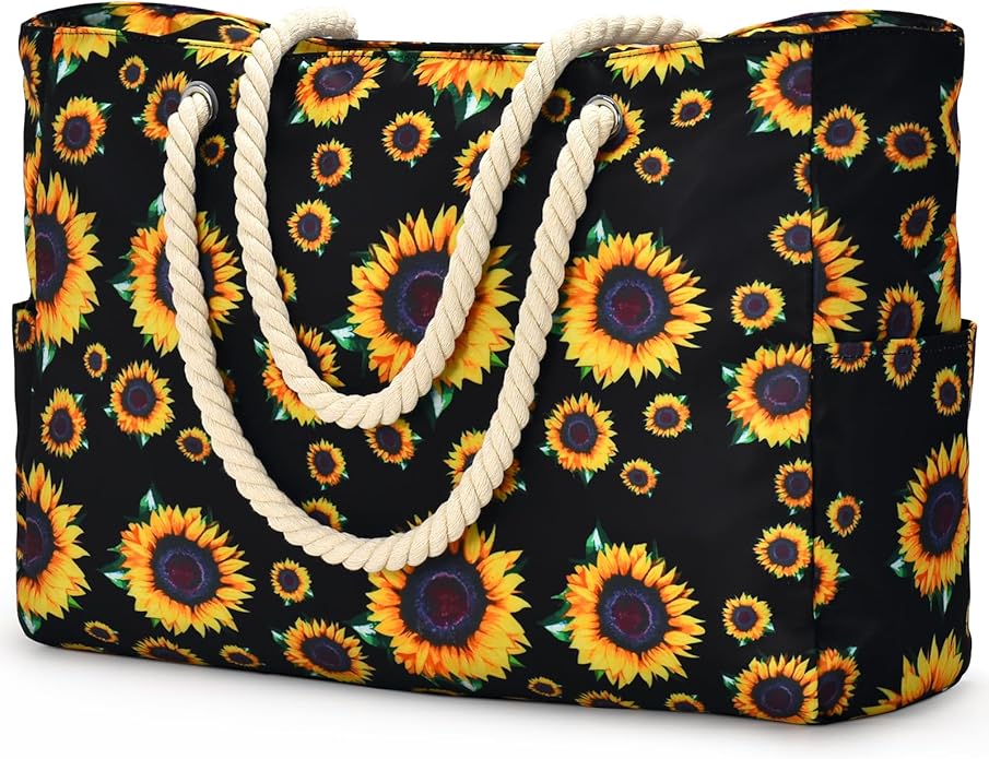Becokan Beach Bag Large Beach Tote Bag for Women Waterproof Sandproof Swim Pool Bag With Zipper