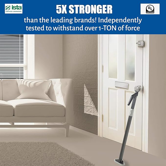 Super Heavy Duty Security Door Lock Bar Fully Adjustable Door Stopper Device for Home Defense for Residential and Commercial Use to Protect Against Forced Entry. Security Door Jammer by Securadoor