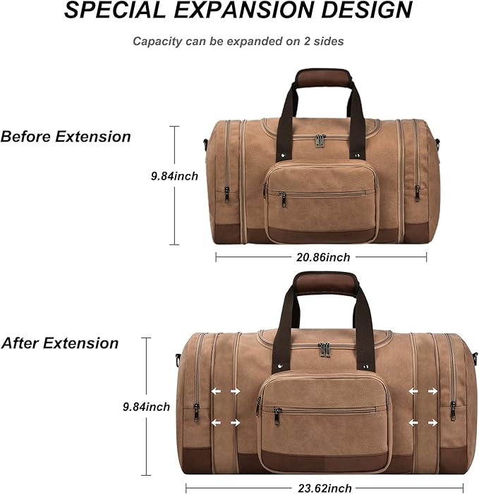 Litvyak Duffle Bag for Travel, 50L Canvas Travel Duffel Bags Overnight Weekend Gym Carry On Luggage Bag for Men & Women(Coffee+Toiletry Bag)