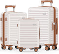 SHOWKOO Luggage Sets 3 Piece Hardside Expandable Suitcase with Double Spinner Wheels Tsa Lock Beige White (20in/24in/28)