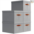 Storage Bins with Lids - Large Fabric Closet Bins with Lid, 5 Pack Clothes Organizers and Storage, Collapsible Stackable Cube Basket for Home, Office, Dorm, Grey