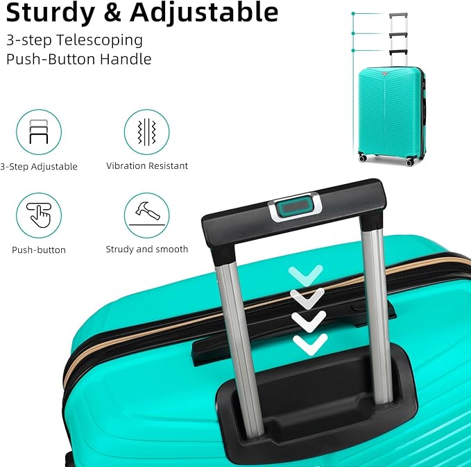 LEAVES KING LARVENDER Luggage Sets 5 Piece, Expandable(Only 24"&28") PP Suitcase with Spinner Wheels, Durable Luggage Sets Clearance Carry On Luggage Suitcase Set For Women Men, Aqua Blue