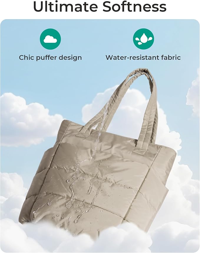 BAGSMART Tote Bag for Women, Lightweight Puffy Tote Bag with Compartments Shoulder Bag Handbag for Travel, Work, Gym,
