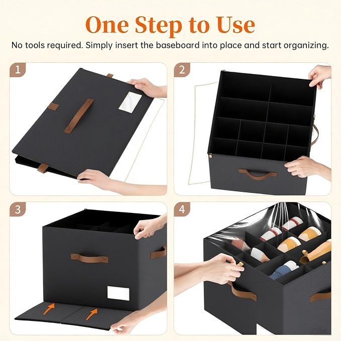 Shoe Organizer for Closet, 2 Pack Foldable Shoe Storage Containers, Fits up to 16-32 Pairs, Shoe Storage Organizer Box Cubby Baskets Bins with Clear Cover and Reinforced Handles, Black
