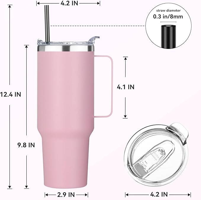 HASLE OUTFITTERS 40 oz Stainless Steel Tumbler with Handle, Vacuum Insulated Tumblers Bulk, Reusable Double Wall Travel Coffee Mug, Durable Powder Coated Water Bottle(Pink, 4)