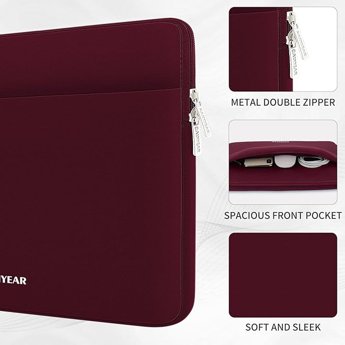 RAINYEAR Laptop Sleeve Case 13.3 Inch, Protective Portable Case with Front Pocket, Briefcase Handbag Laptop Bag Compatible with MacBook Air/Pro 13-13.3 inch, MacBook Pro 14 inch, Red