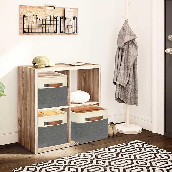 GhvyenntteS Large Fabric Storage Baskets for Shelves with Metal Frame Opening & Hard Bottom Board, Collapsible Fabric Storage Bins for Shelves with Handles (15x11x9.6 Inch, 3 Pack, Grey)