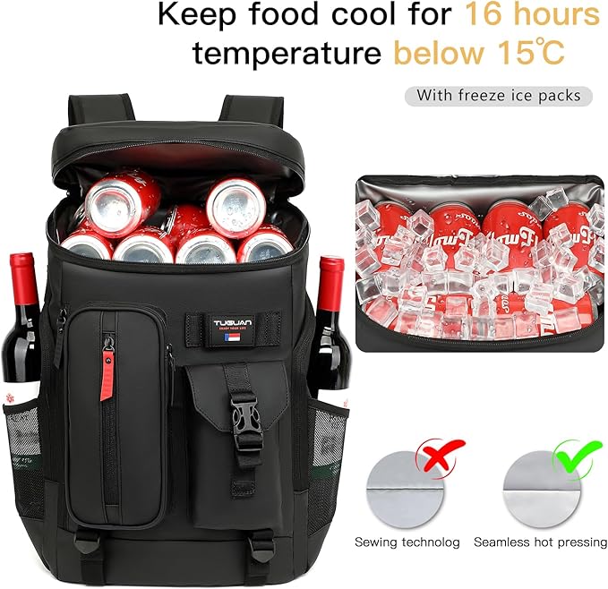 TUGUAN Cooler Backpack 36 Cans Insulated Leak Proof Lightweight Lunch Backpack for Men Work Portable Travel Thermal Bag Compartment Camping Hiking Beach Pincnic Cooler for Women