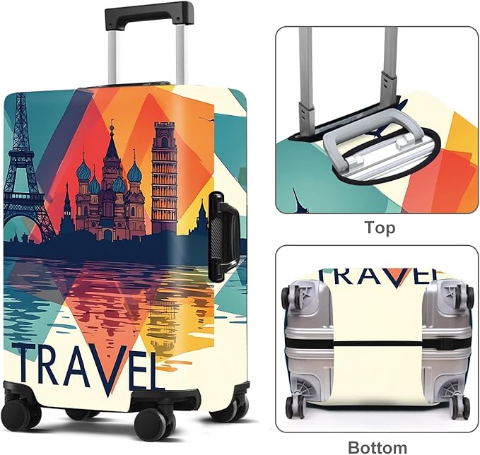 Luggage Cover Washable Suitcase Protector Anti-Scratch,Stretchable Fit for 20-34Inch Luggage Durable Travel Bag Cover with Zipper Closure (Travel-1, M(fits 24-26Inch suitcase))