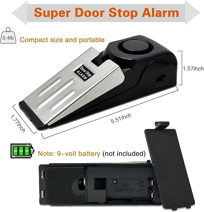2 Pack Portable Door Stop Alarm, Door Stopper with 120db Loud Security Alarm, Travel Door, Doorstops Wedge Sensors Security Devices for Traveling Apartment Hotel and Home (Black)