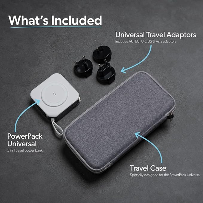 PowerPack Universal - 5 in 1 MagSafe Compatible Charger | Universal Adaptors | Power Bank | Included Adaptor Plug (Crisp White)