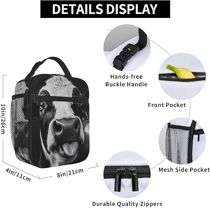 Cow Insulated Lunch Box for Women Men Cow Lunch Bag for Travel,or Fishing Polyester