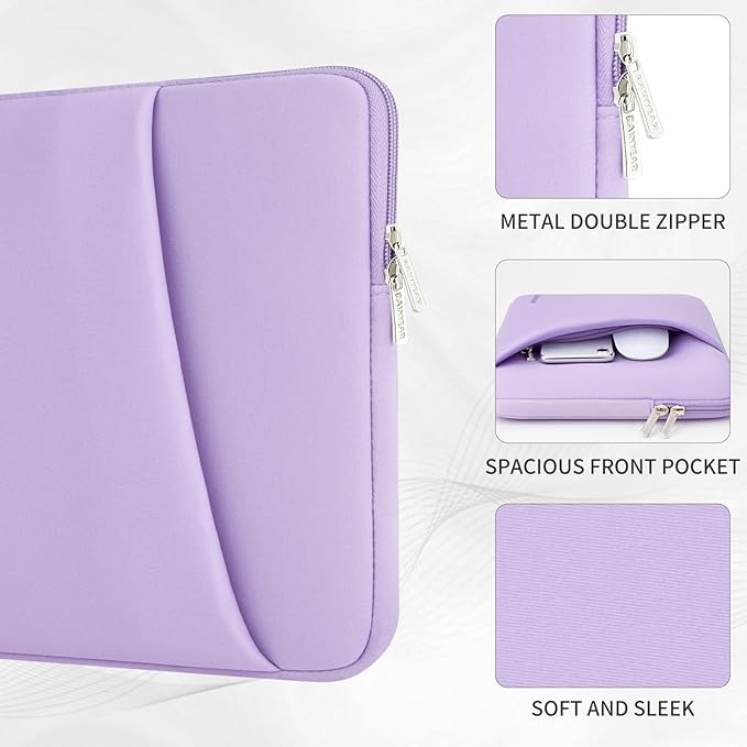 RAINYEAR Laptop Sleeve Case with Front Pocket, 15.6 Inch Protective Portable Case with Front Pocket, Briefcase Laptop Carrying Bag Cover Compatible for HP, Dell, Asus, Lenovo, Notebook, Purple