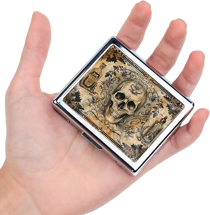 Cute and Stylish Metal Pill Box - Compact Portable Pill Organizer with 8 Compartments, Food-Grade Divider, Ideal for Travel, Vitamins, Jewelry, Cosmetics (Apothecary of The Soul)