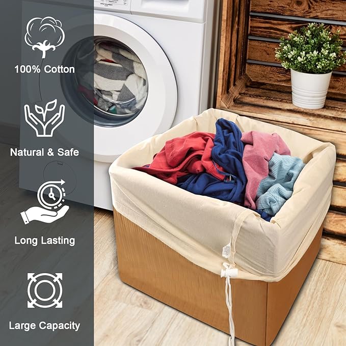 Vintage Vista 100% Cotton Laundry Bag with Drawstring Closure (Set of 4) - Reusable & Washable Travel Laundry Bags for Dirty Clothes - Canvas Drawstring Bags - Laundromat Bag Multipack (Natural Color)
