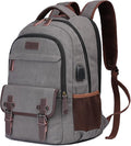 Mactso Canvas Travel Laptop Backpack for Men Women, Business Work Rucksack College Computer Bag Fits 17.3 Inch Notebook,Bookbag with USB Charging Port (Grey, 17.3 Inch)