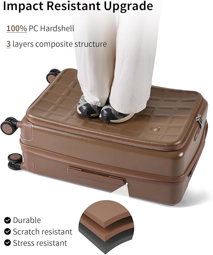 aji Expandable Top Opening 26 Inch Checked Luggage with Spinner Wheels, Large Suitcase with TSA Lock, Hard Shell Travel luggage Suitcases for Men Women, for 20+Days Travel, Chocolate Brown