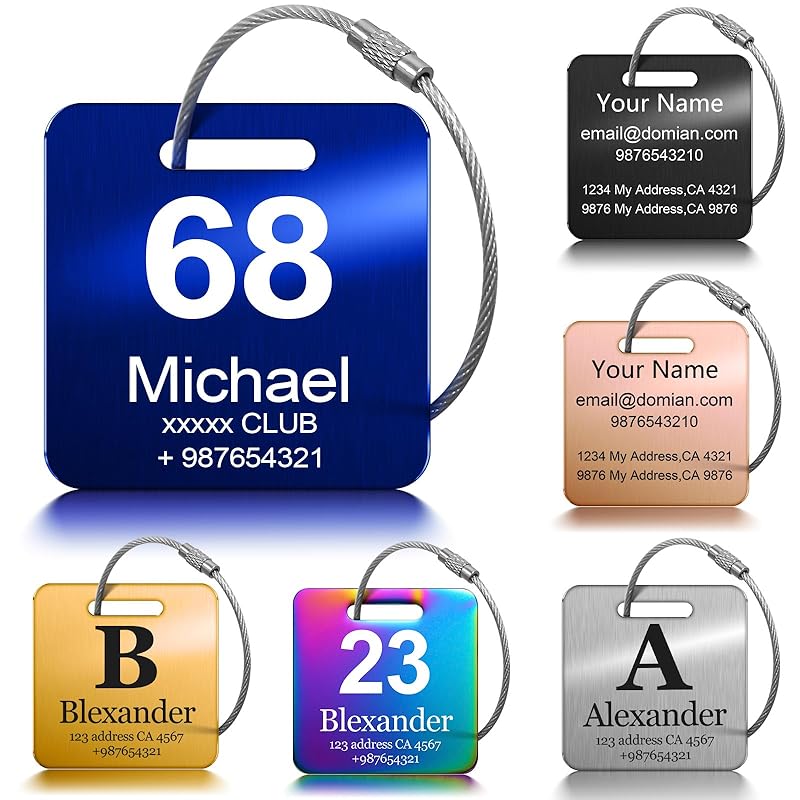 Customized Stainless Steel Luggage Tags: Personalize Your Suitcases, Backpacks, and Bags with Your Text - Custom Initial Text Name ID,Number(4 Pack)