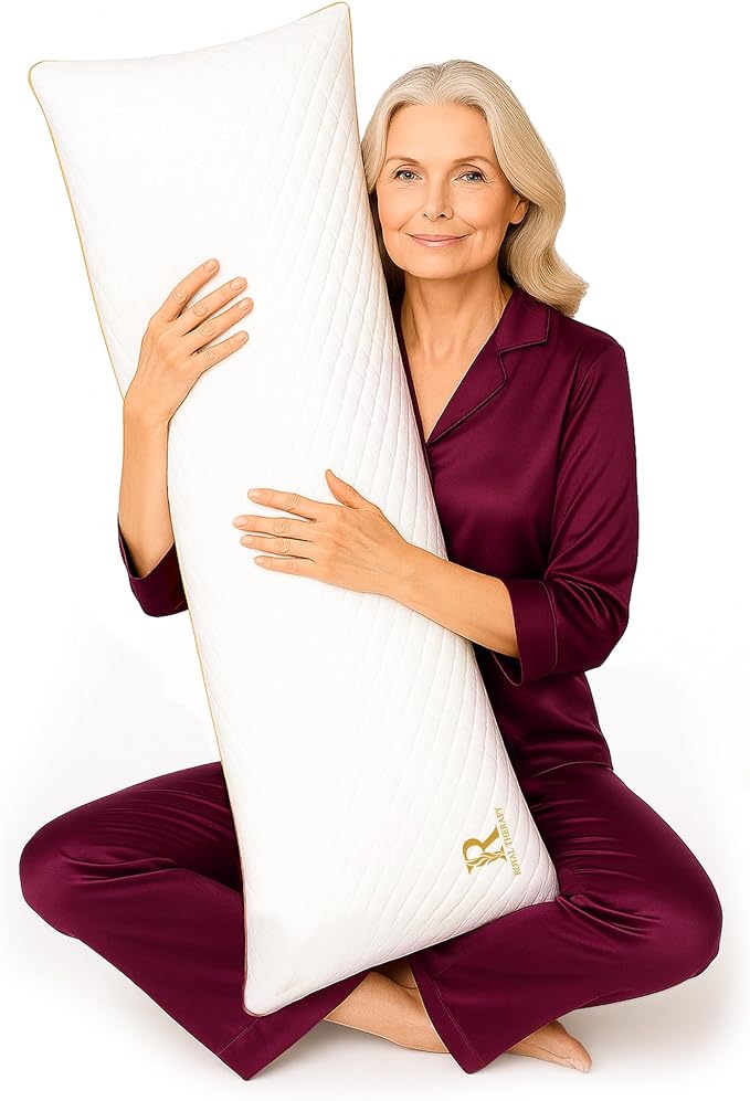 Royal Therapy Long Body Pillow – Full Body Pillow for Adults and Side Sleepers – Long Pillow for Bed with Cooling Memory Foam – Adjustable Firm Long Pillow for Back Pain, Hugging & Sleep Support