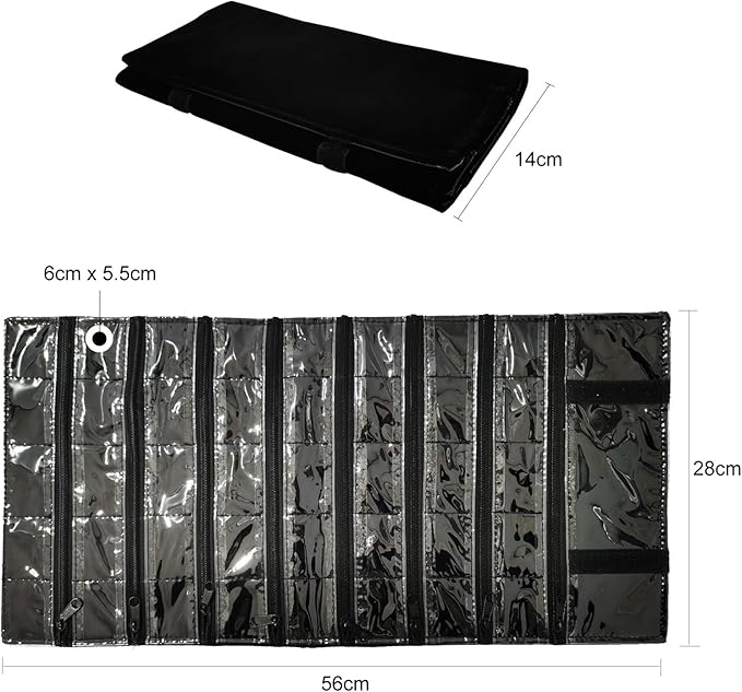 Travel Jewelry Roll Bag Portable Organizer Pouch With Grids&PVC Cover Storage Bags for Necklace, Bracelet, Bracelet,Ring, Badge, Pendant