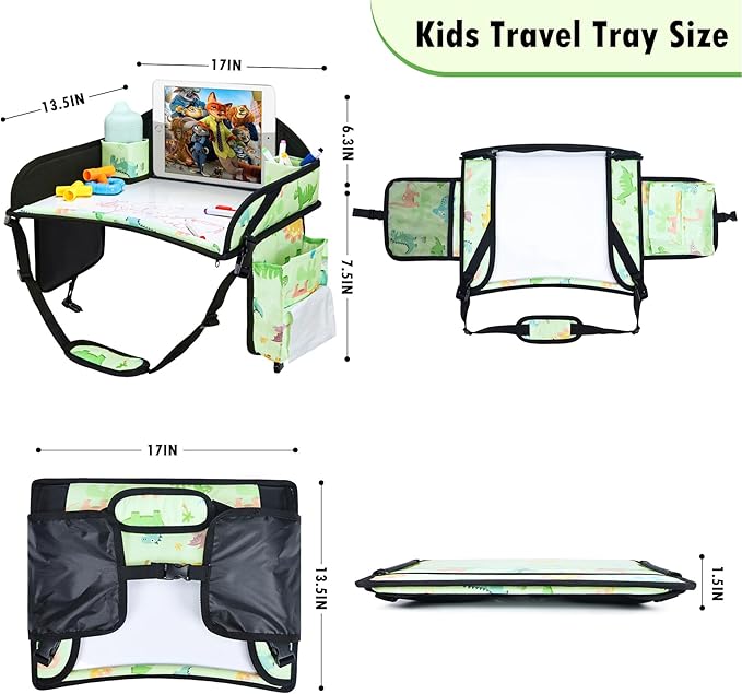 Kids Travel Tray, 3PCS Car Seat Tray for kids Travel, Toddler Road Trip Essentials With Drawing Kit, Toddler Lap Desk Organizer for Car, Carseat Table for Airplane