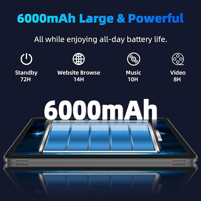 Android 14 Tablet,10 inch Tablets, Octa Core CPU, 10GB+64GB+512GB Expansion, 1280x800 HD IPS Touchcreen Display , Wi-Fi6, Dual Camera, 6000mAh Battery, Bluetooth5, 2 in 1 Tablet PC,Widevine L1