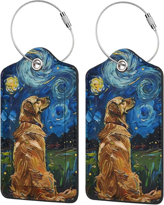 Fun Luggage Tags for Suitcases Leather Name Tag for Luggage Cute Travel Baggage Tags for Carnival Cruise Ships with Funny Patter 2pcs (Dog)