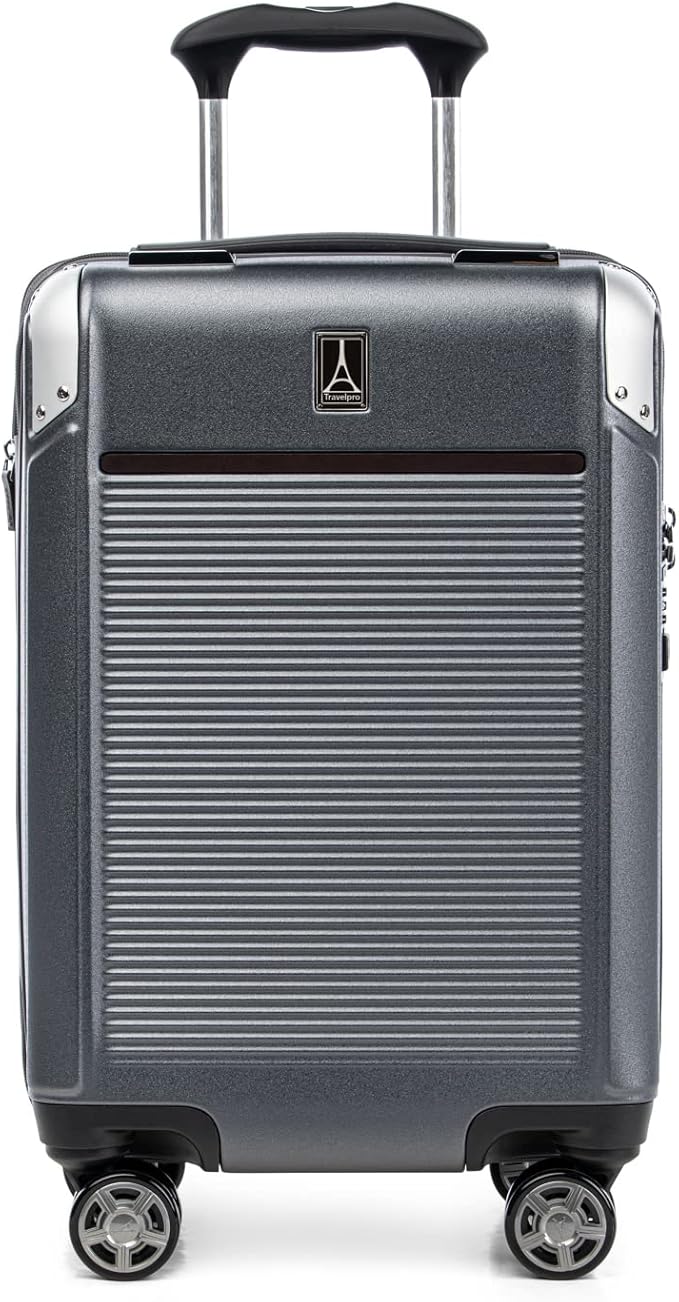 Travelpro Platinum Elite Hardside Expandable Carry on Luggage, 8 Wheel Spinner, TSA Lock, Hard Shell Polycarbonate Suitcase, Vintage Grey, Compact Carry on 20-Inch