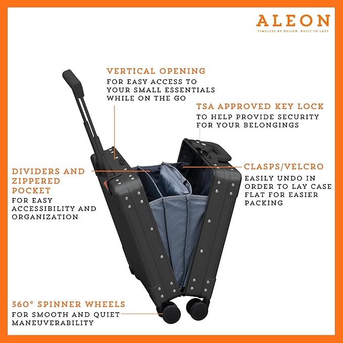 All Aluminum Lightweight 16” Premium Vertical Underseat Carry-On Luggage. Business Briefcase with Wheels - Hardshell Suitcase