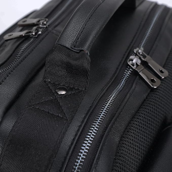 STAR VISTA Angelo 17.3" Premium Calfskin Leather Laptop Backpack for Men, Multi Pockets, Business Travel Bag, Casual Outdoor Rucksack, YKK Zippers, Black