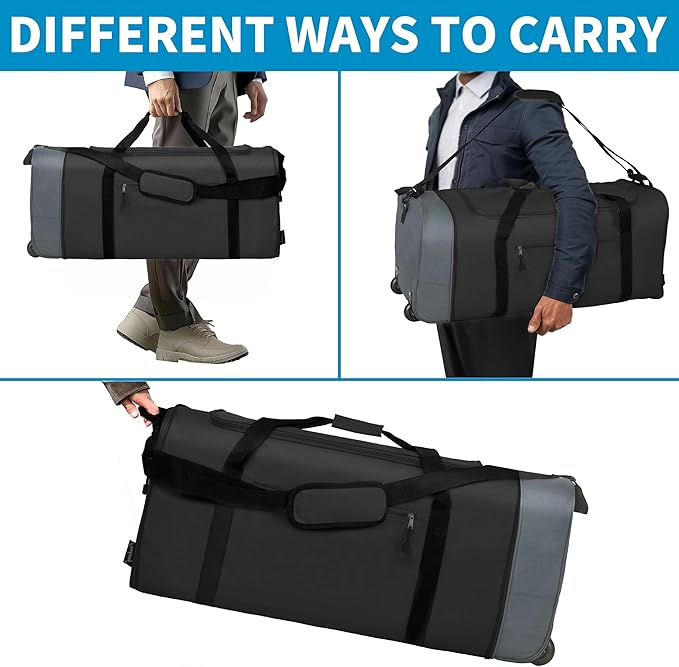 Finnhomy 100L Foldable Rolling Duffel Bag with 2 Wheels, Light Weight Travel Duffel bag with Large Loading Capacity, 32 inch Rolling Duffel bag with Shoulder Strap for Travel Camping Sports