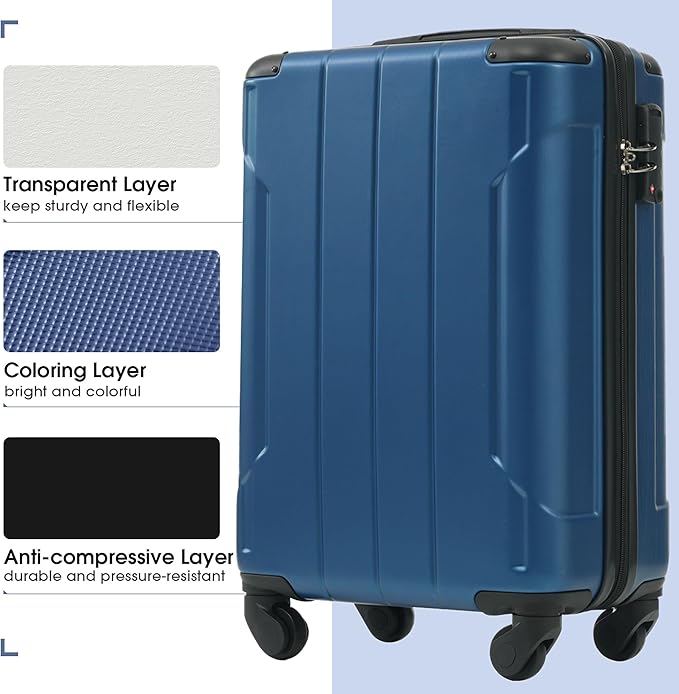 Merax Luggage Set 6 Piece Expandable Lightweight ABS Hardshell Travel Suitcases with Wheels, Corner Guards (Blue, 6 piece set)