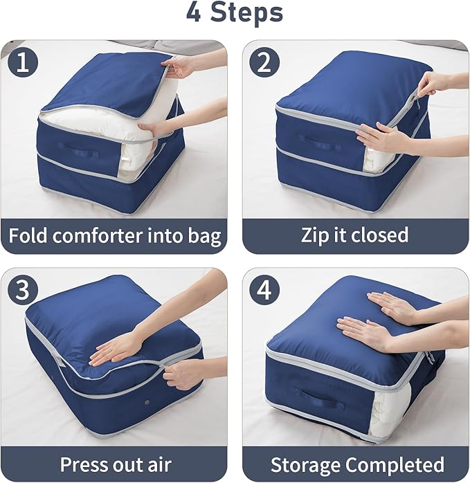 DIMJ Comforter Storage Bag 6 Pack - Blanket Storage Organizer Compression Bags, Large Capacity Ultra Space Saving Self Compression Organize for Bedding, Pillow, Duvet, Sheet Storage with Zipper Window