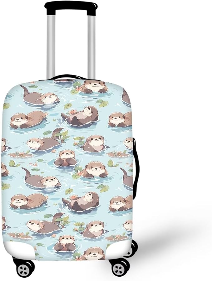 Otter Print Suitcase Cover Fit 18-21 Inch Travel Luggage Covers with Zipper Non Slip Luggage Cover for Suitcase Zip Closure Elastic Suitcase Cover Protector Cute Baggage Cover