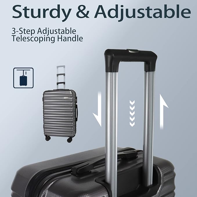 Luggage Sets 3 Piece(20/24/28)-Suitcase Set- Luggage with Wheels-PC + ABS Durable Lightweight Rotating hardshell suitcase 5PCS (Metallic Grey)…