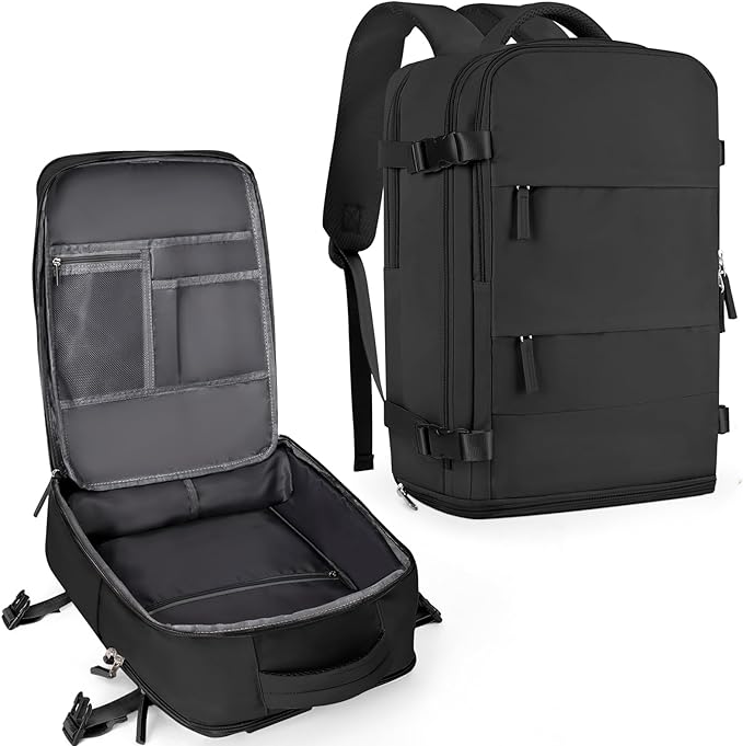 coowoz Travel Backpack For Women Men,Carry On Backpack,Hiking Backpack Waterproof Outdoor Sports Rucksack Casual Daypack Travel Essentials（Black） 25L