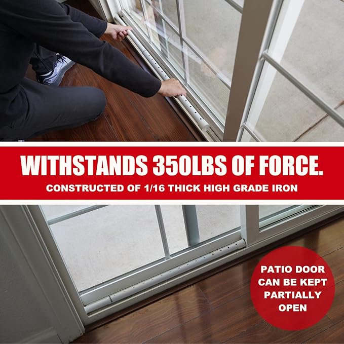 SECURITYMAN 2-in-1 Door Security Bar & Sliding Patio Door Security Bar (2 Pack) via Interchangeable Caps - Heavy Duty Iron Construction Door Stoppers for Home, Apartment, Travel Hotel - White